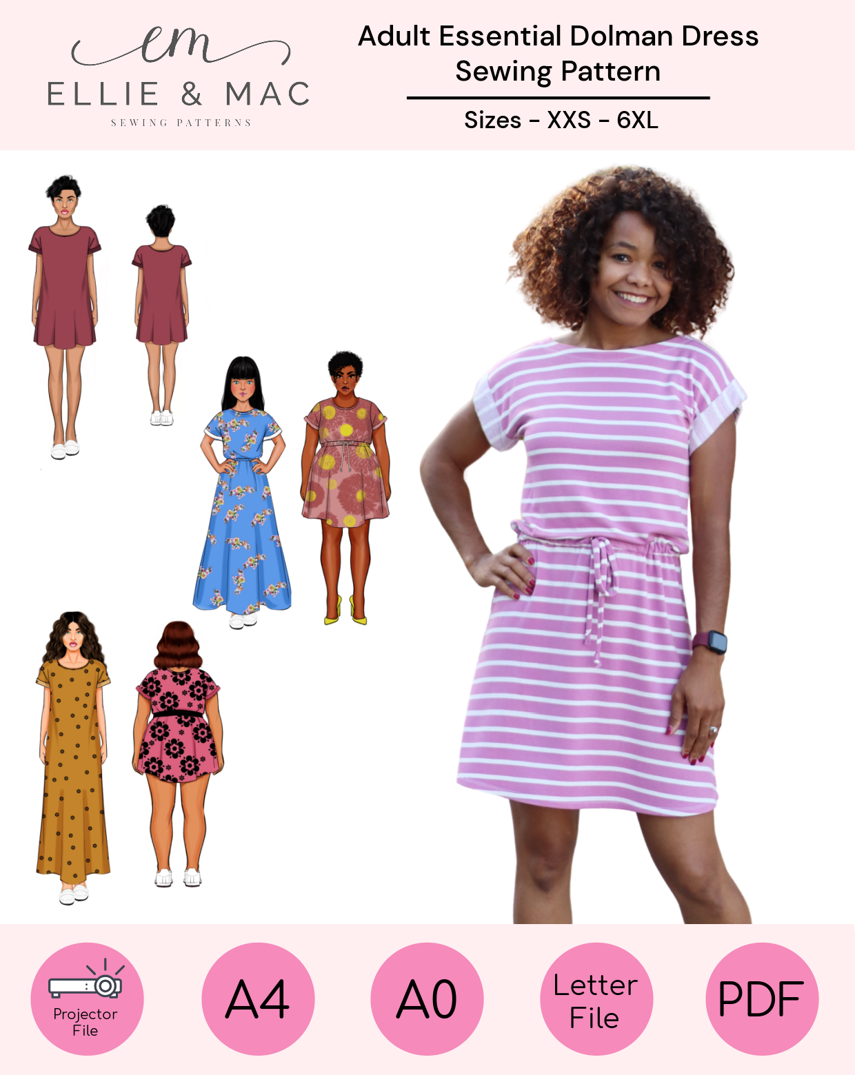 Adult Essential Dolman Dress PDF Sewing Pattern