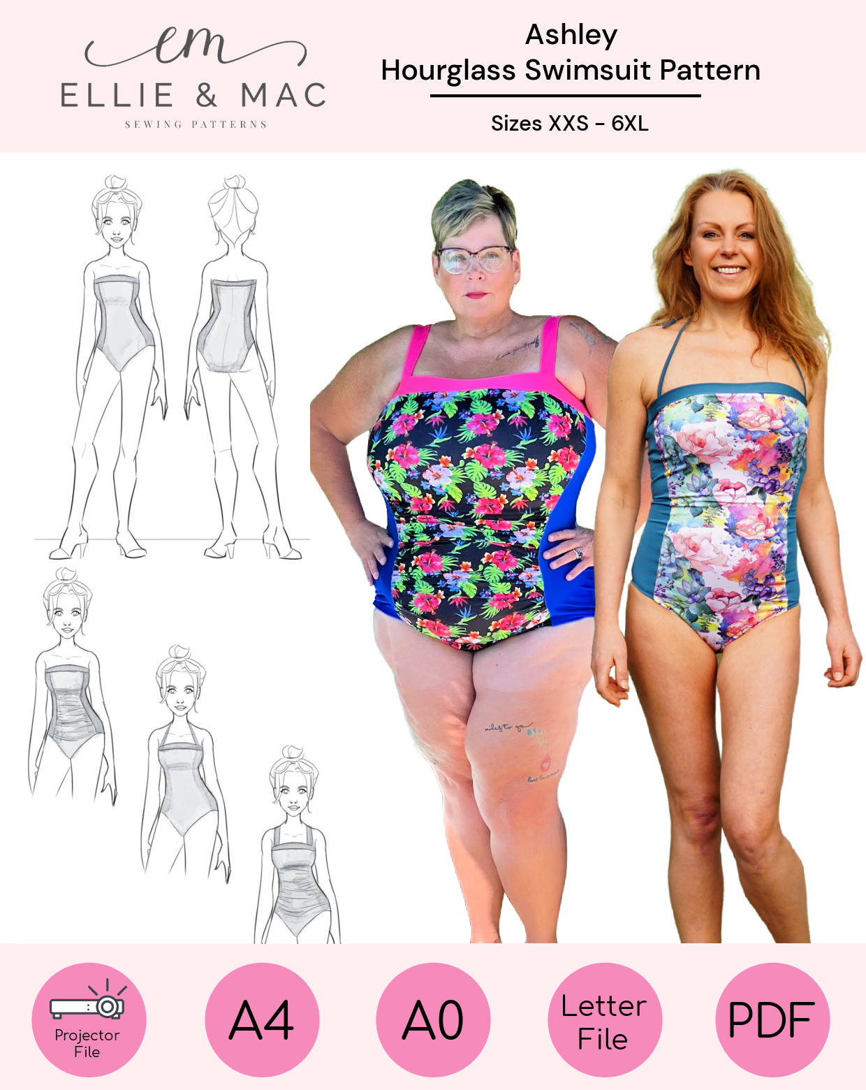 Ella's Women's Retro Ruched Swimsuit PDF Pattern