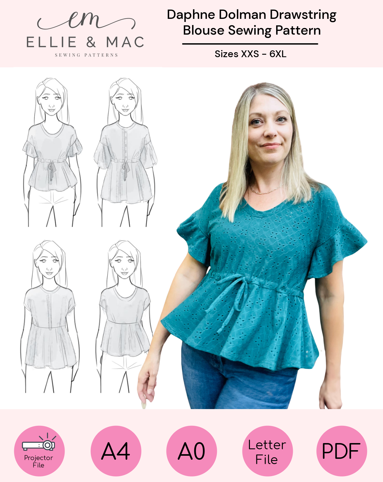 Daphne Dolman Drawstring Blouse Pattern