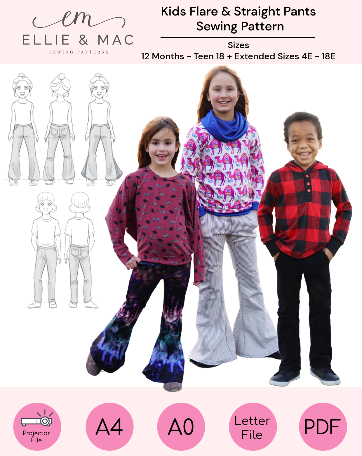 Kids Flare and Straight Pants Pattern