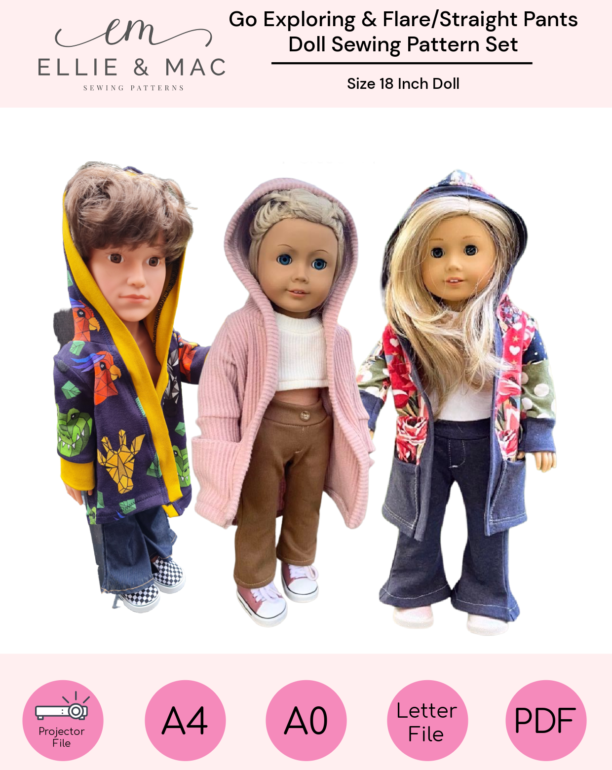 Go Exploring Cardigan and Flare/Straight Pants Doll Pattern Set