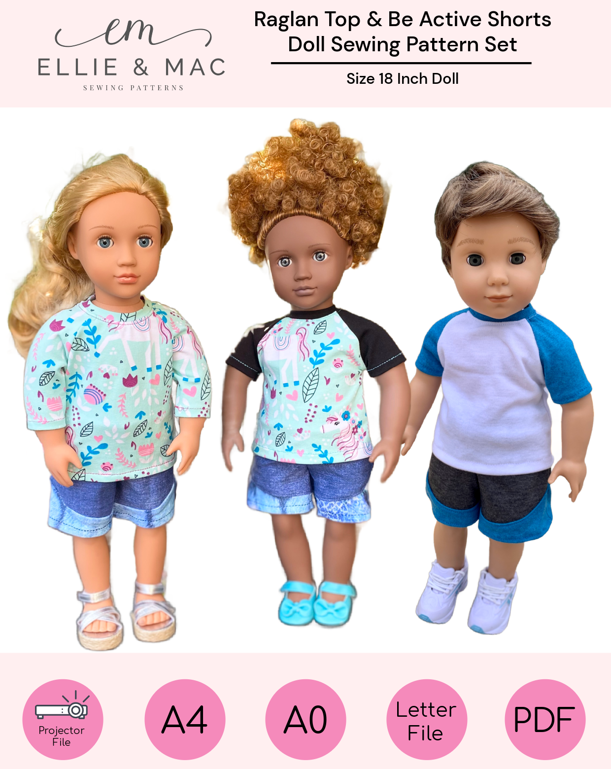 Be Active Shorts & Raglan Tee Doll Pattern Set