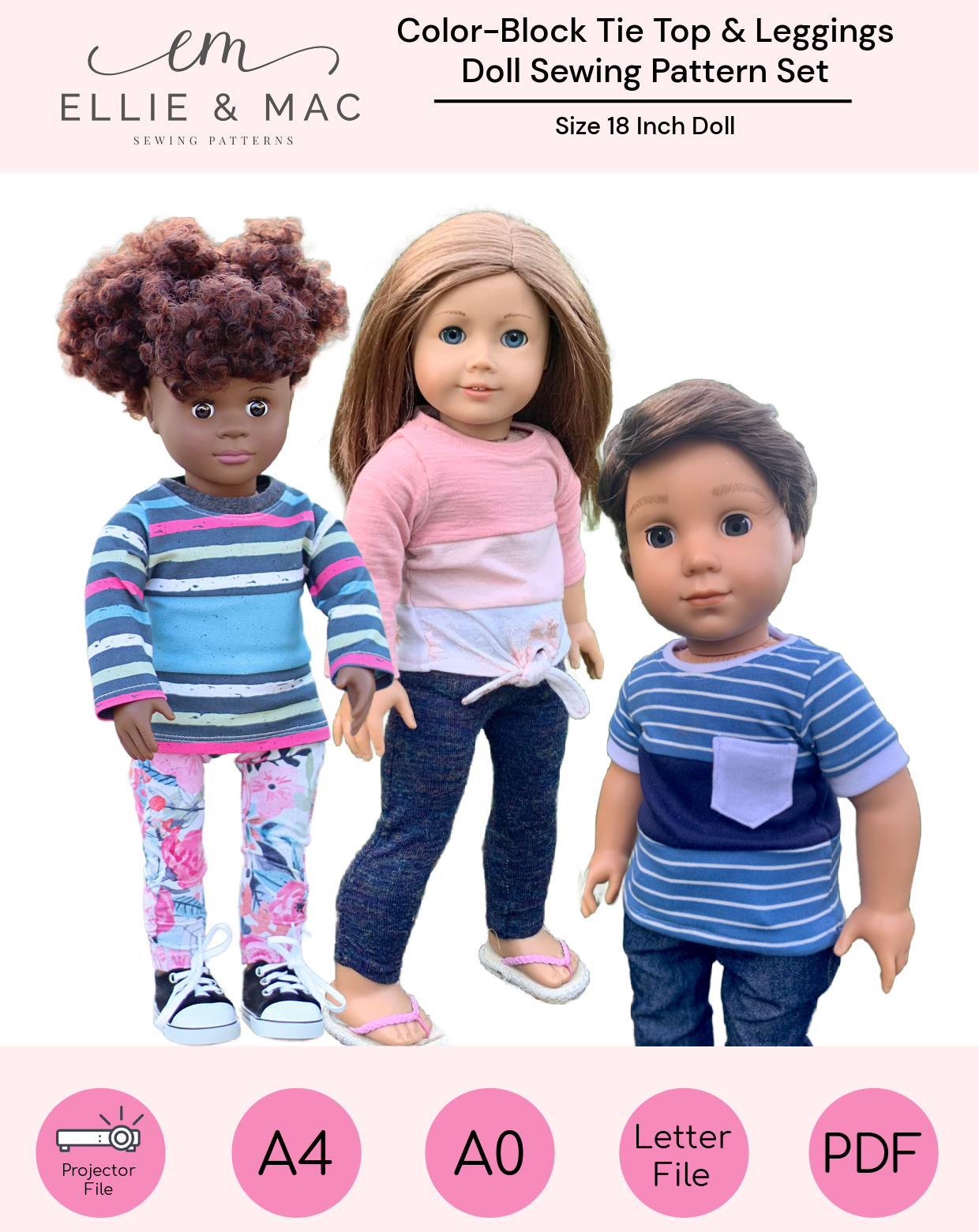 Color-Block Tie Top & Sunshine Leggings Doll Pattern Set