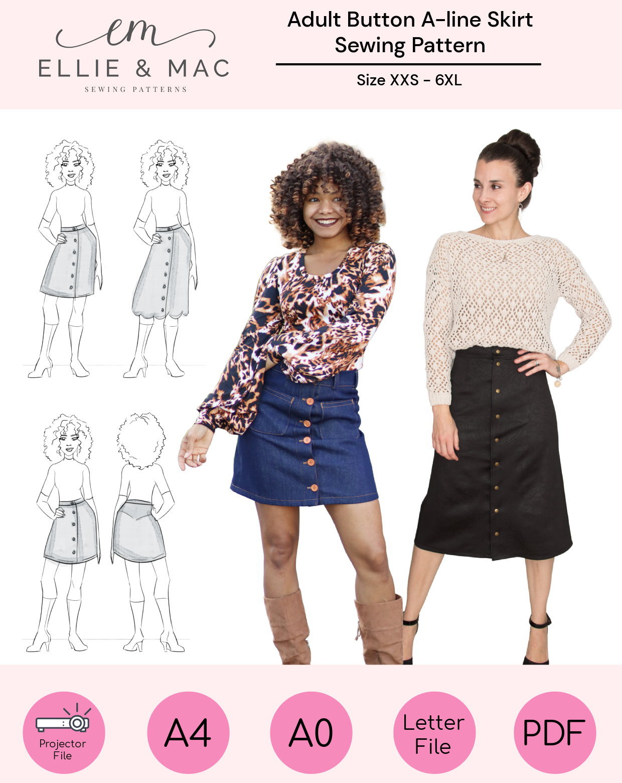 Adult Button A-line Skirt Pattern