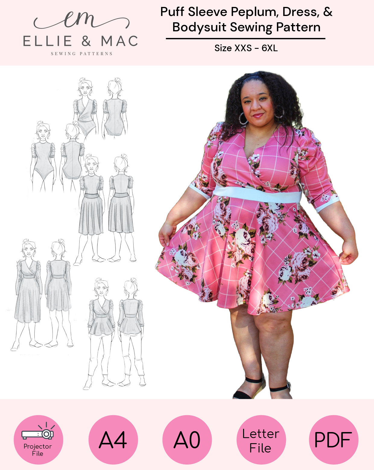 Puff Sleeve Peplum, Dress, & Bodysuit Pattern