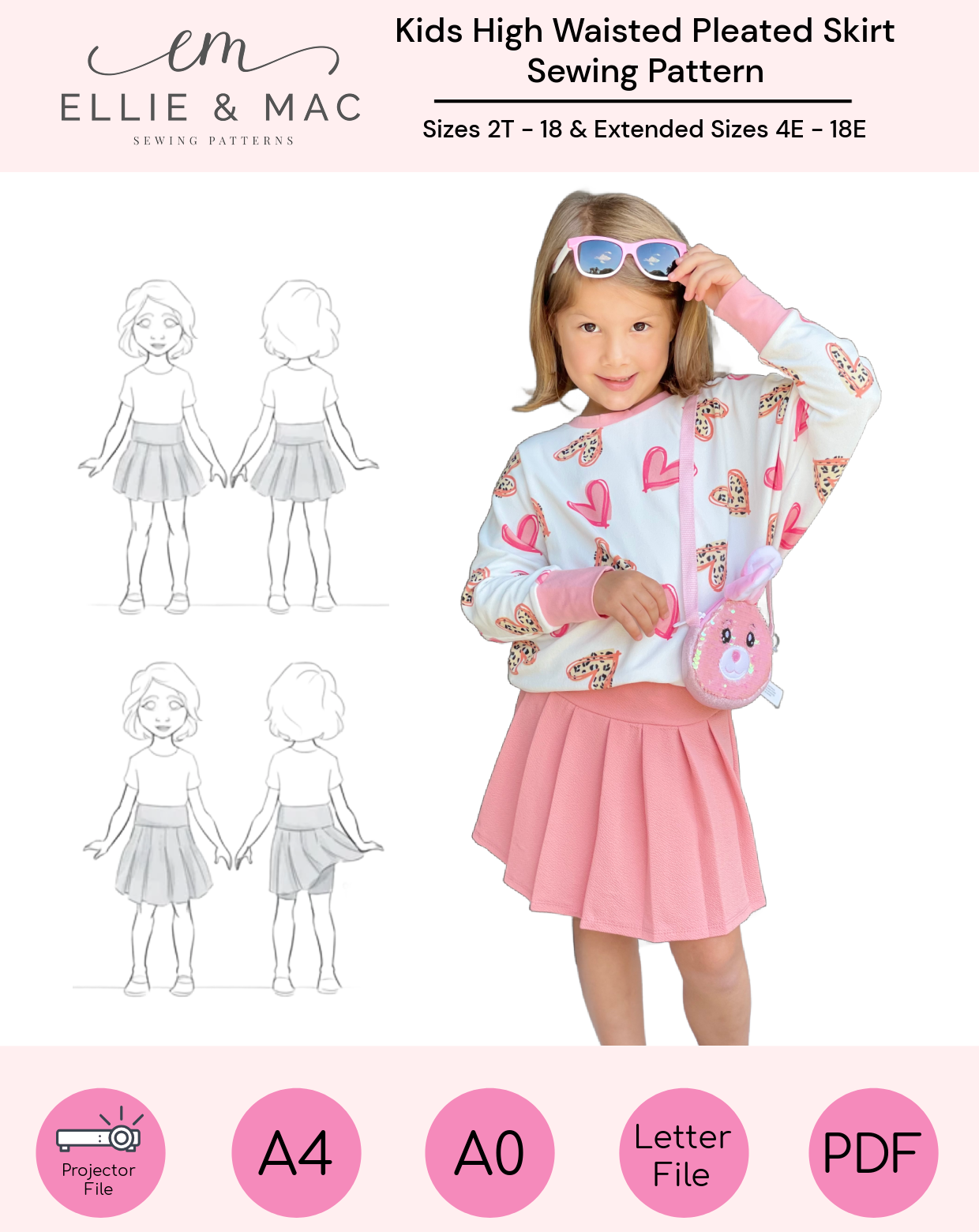 Kids High Waisted Skirt Pattern