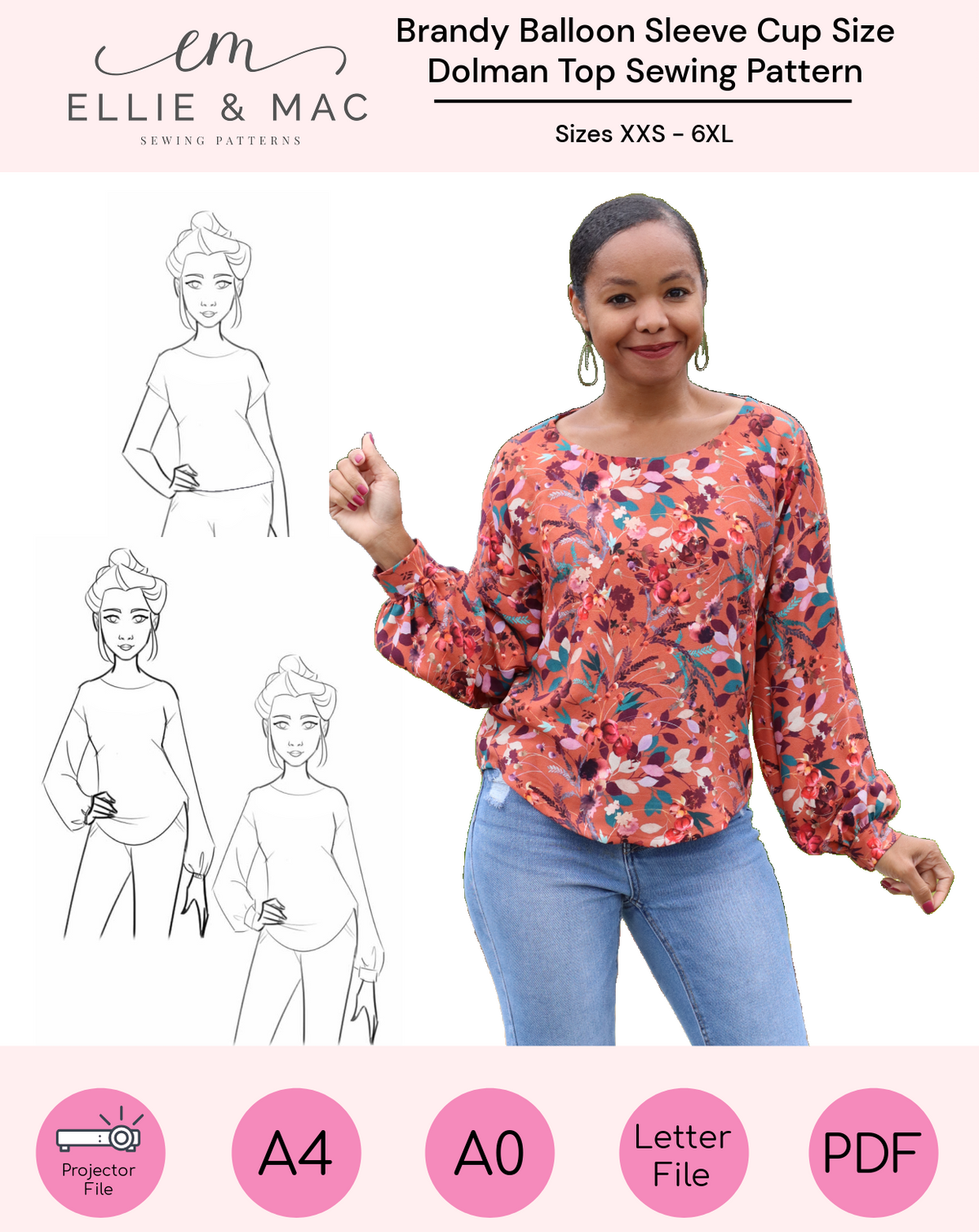 Brandy Balloon Sleeve Cup Size Dolman Top Pattern