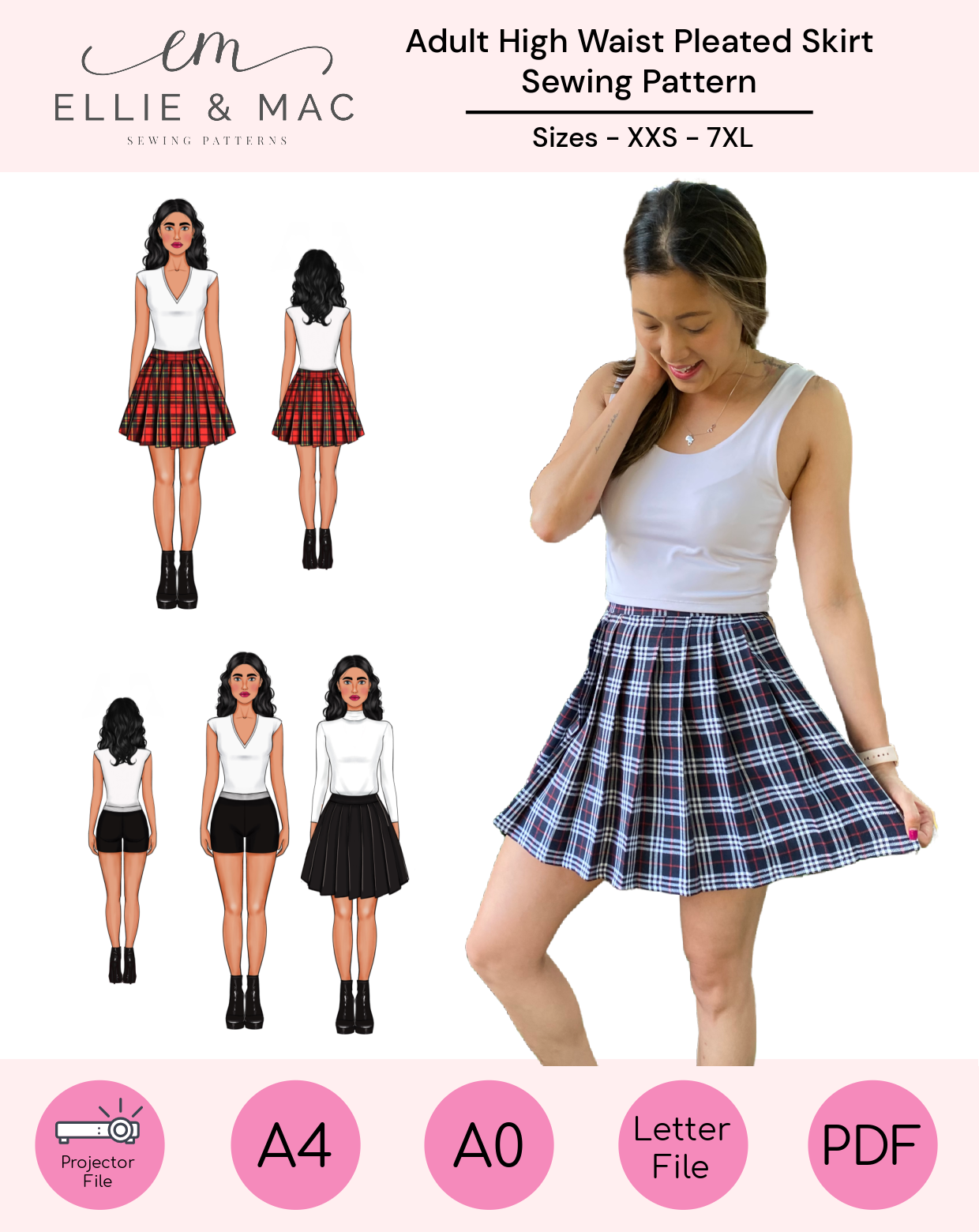 Adult High Waist Pleated Skirt Pattern