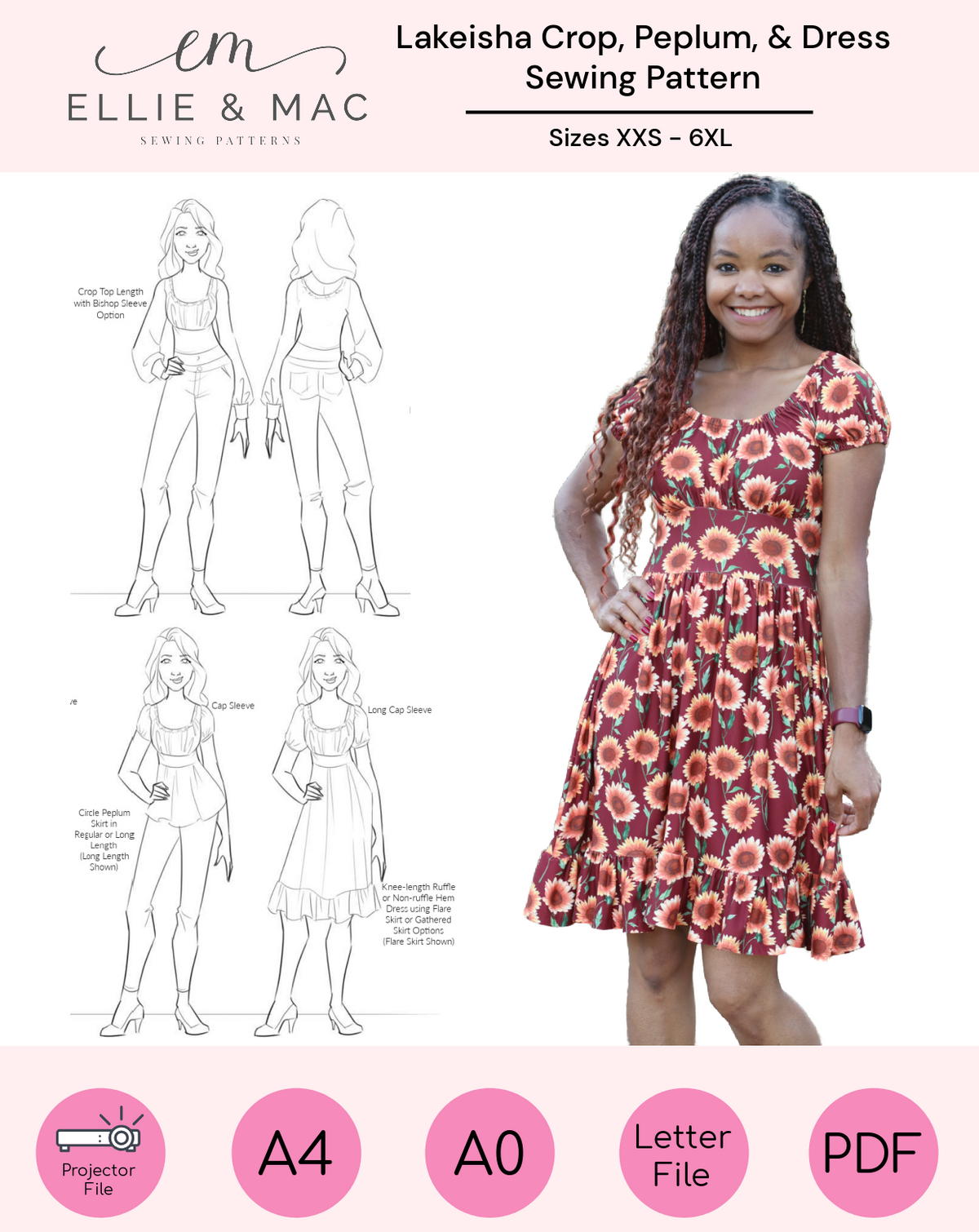 Lakeisha Cottage Crop Top Peplum Dress Pattern