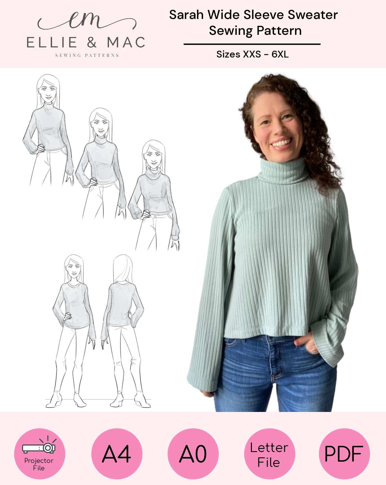 Sarah Wide Sleeve Sweater Pattern