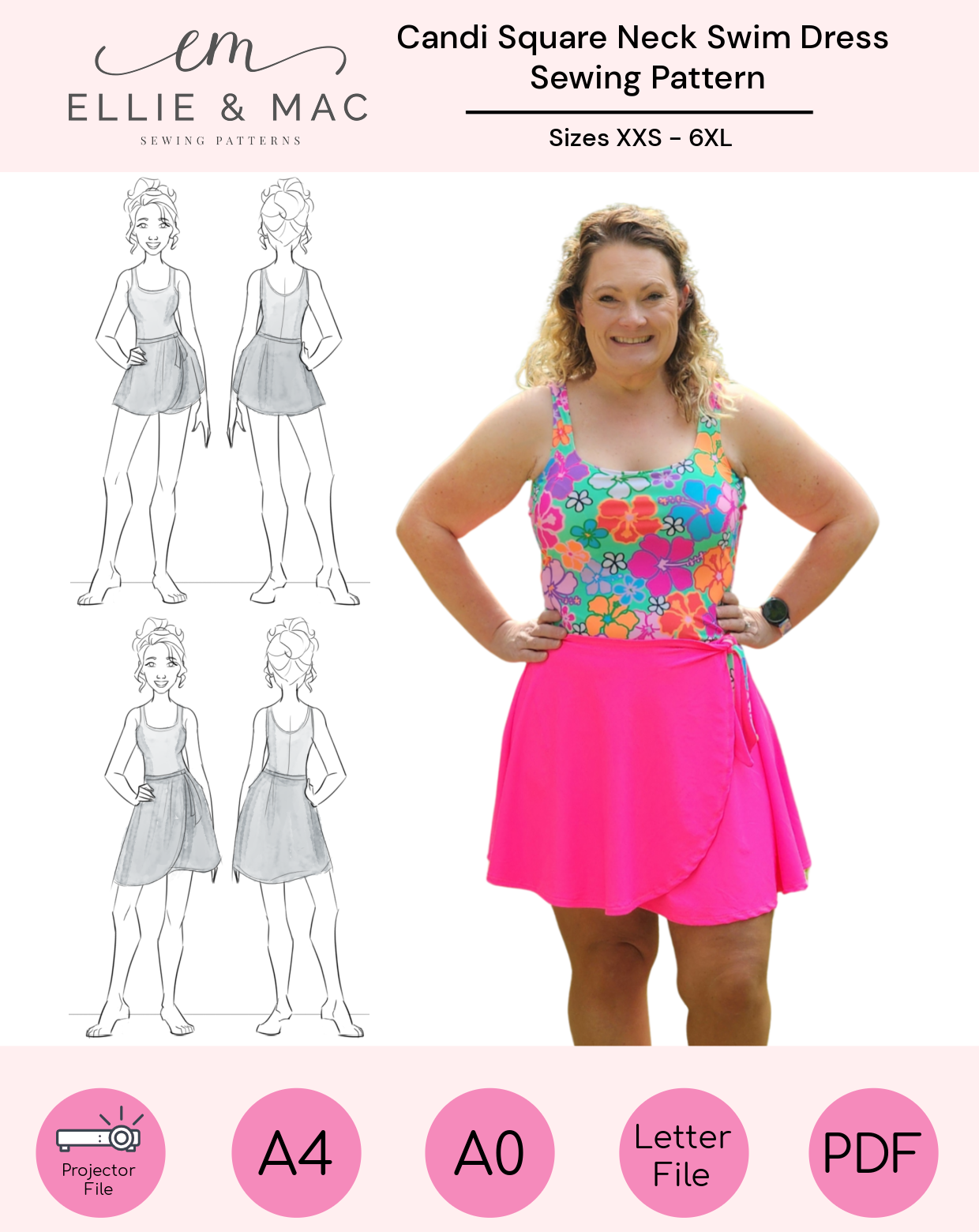 Candi Square Neck Swim Dress Pattern