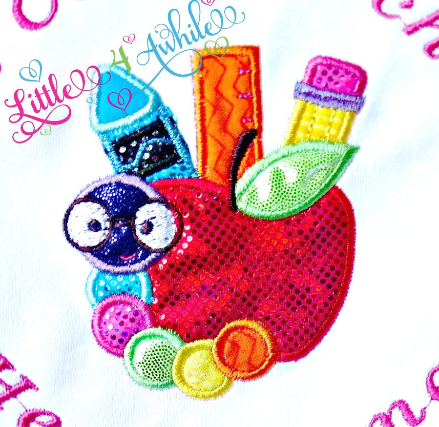 School Book Worm Applique Design - Ellie and Mac, Digital (PDF) Sewing Patterns | USA, Canada, UK, Australia