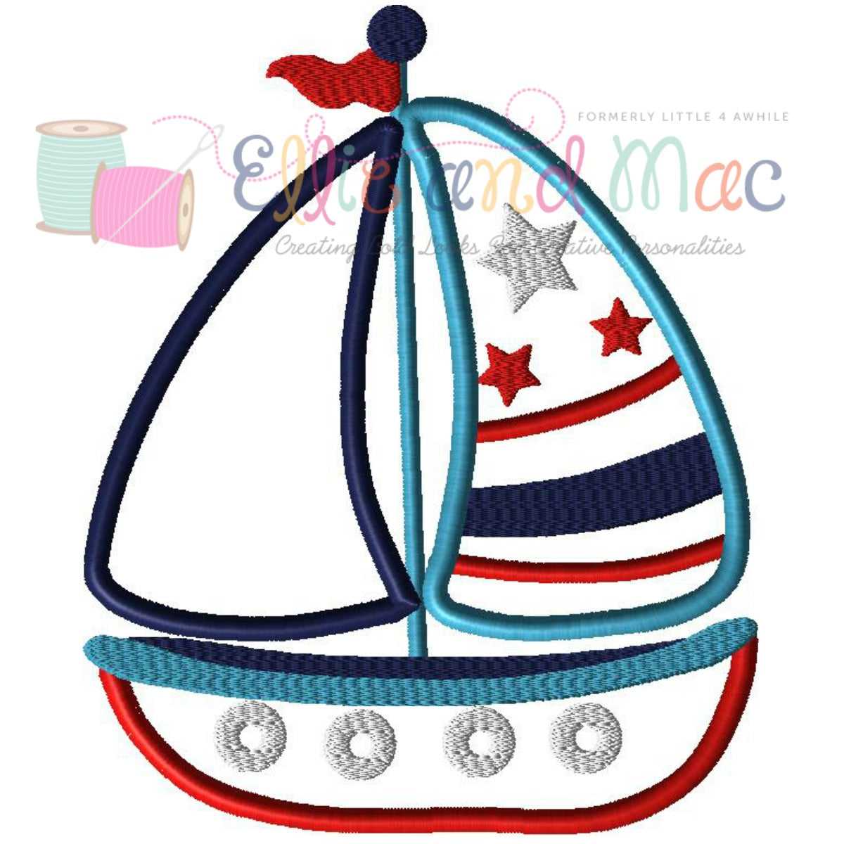 Sailboat Applique Embroidery Design - Ellie and Mac, Digital (PDF) Sewing Patterns | USA, Canada, UK, Australia