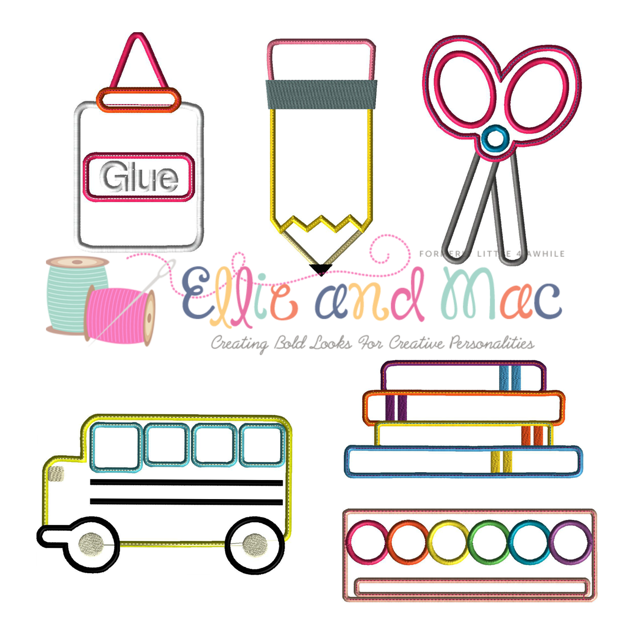 School Applique Design Set - Ellie and Mac, Digital (PDF) Sewing Patterns | USA, Canada, UK, Australia